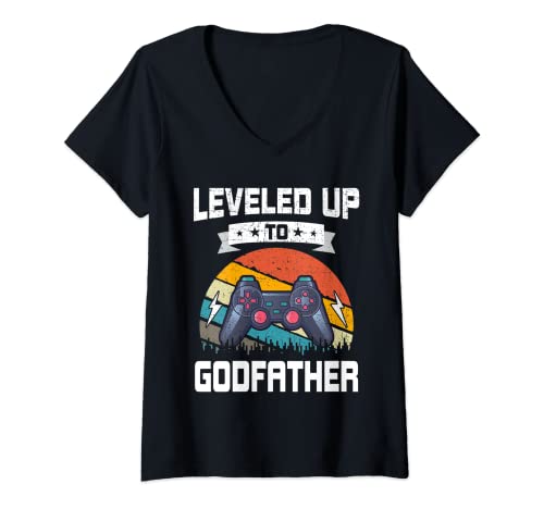 Mujer Sube de nivel a Godfather Video Gamer Gaming Camiseta Cuello V