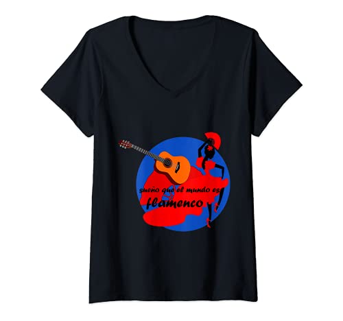 Mujer Sueno que el mundo es flamenco - Spain Camiseta Cuello V