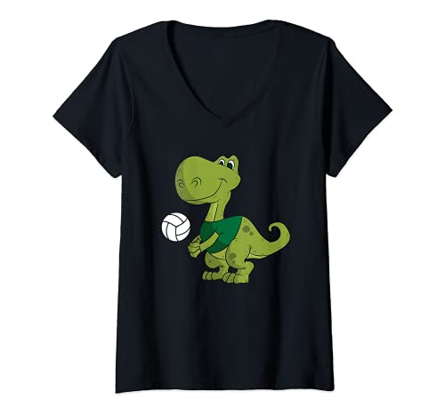 Mujer T-Rex jugando Voleibol Tiranosaurio Dino Beach Camiseta Cuello V