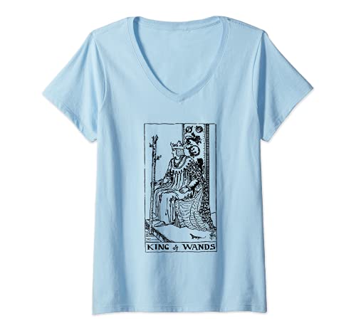 Mujer Tarot Carta: Rey de Varitas | Tarot Camiseta Cuello V