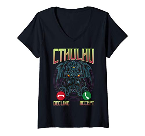 Mujer The Call Of Cthulhu Dark Occult Mythical Monster Pun Camiseta Cuello V