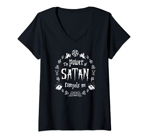 Mujer The Power Of Satan Compels Me With Pentagram Leviathan Cross Camiseta Cuello V