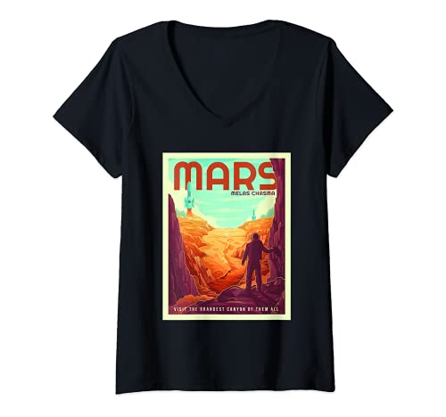 Mujer Turismo Espacial Retro Marte Melas Chasma Camiseta Cuello V