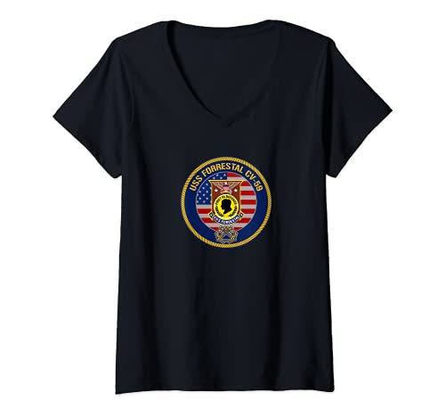 Mujer USS Forrestal CV-59 Aircraft Carrier Camiseta Cuello V