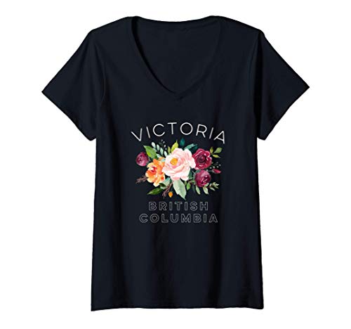Mujer Victoria BC Canada Floral para los amantes de los jardines Camiseta Cuello V