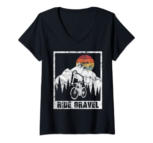 Mujer Vintage Gravel Bike - Bicicleta de carreras de Ride Gravel Camiseta Cuello V