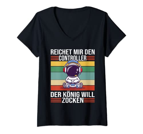 Mujer Zocken Reichet mir den Controller König PS5 Consola Gamer Camiseta Cuello V
