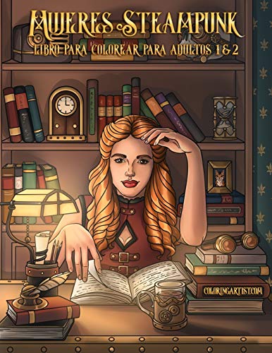 Mujeres Steampunk libro para colorear para adultos 1 & 2