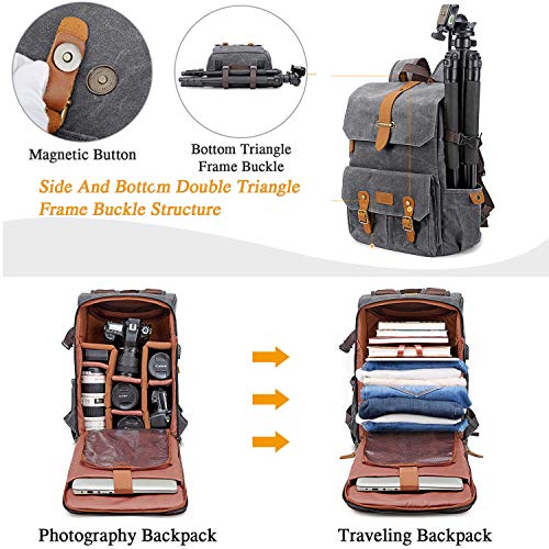 Multifuncional Mochila Camping para Cámara,Antirrobo Mochila Viaje de DSLR/Réflex Impermeable,Mochila Casual Fotográfica Vintage para Laptop/Accesorio/Digital,Compatible con Canon Nikon Sony