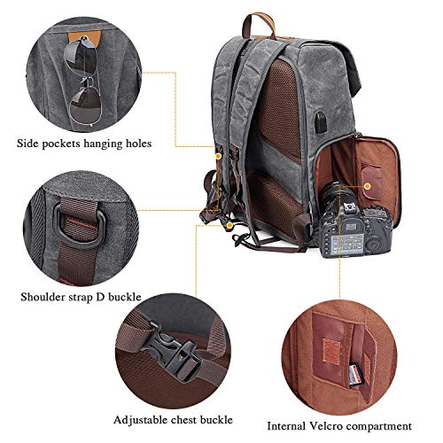 Multifuncional Mochila Camping para Cámara,Antirrobo Mochila Viaje de DSLR/Réflex Impermeable,Mochila Casual Fotográfica Vintage para Laptop/Accesorio/Digital,Compatible con Canon Nikon Sony