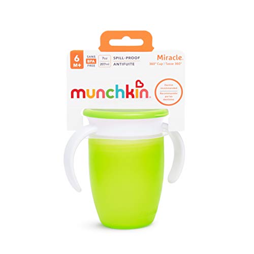 Munchkin Miracle 360° Vaso de Entrenamiento con Asas, Verde (Green), 207 ml
