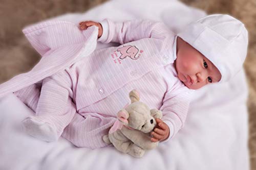 Muñecas Antonio Juan- MUÑECA Reborn 55 CM Pijama Rosa con Manta Y Peluche, Multicolor (8151)