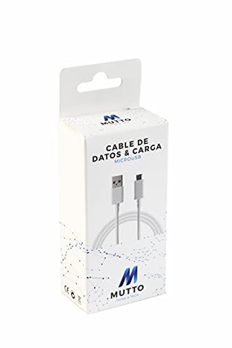 MUTTO Cable de Datos Cargador de PVC USB 2.0 - Micro USB de 1 Metro Blanco Compatible con móvil Android, Samsung, Huawei, Kindle, Xiaomi, Sony, Nexus, EBook, Mando PS4, Mando Xbox One y Xbox One S