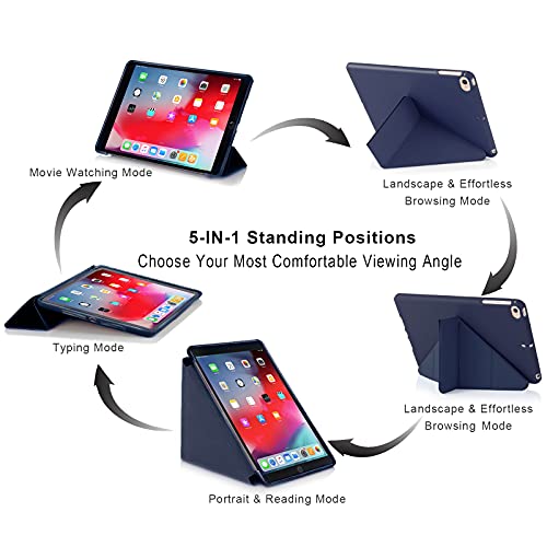 MuyDoux Funda para iPad Mini 5 / 4 / 3 / 2 iPad Mini 7,9 Pulgadas, 5 en 1 Múltiples Ángulos de Visión, Carcasa Frontal de Silicona Lisa con Contraportada de TPU Suave, Auto Sueño/Estela (Azul Oscuro)
