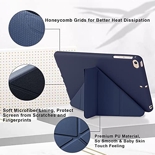 MuyDoux Funda para iPad Mini 5 / 4 / 3 / 2 iPad Mini 7,9 Pulgadas, 5 en 1 Múltiples Ángulos de Visión, Carcasa Frontal de Silicona Lisa con Contraportada de TPU Suave, Auto Sueño/Estela (Azul Oscuro)