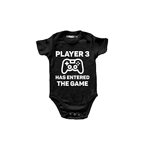 My First 24 Body de bebé de manga corta divertido - Player 3 Has Entered The Game - Body de juguete unisex 100 % algodón suave y transpirable - Body idea regalo nacimiento, Negro , 0-6 Meses