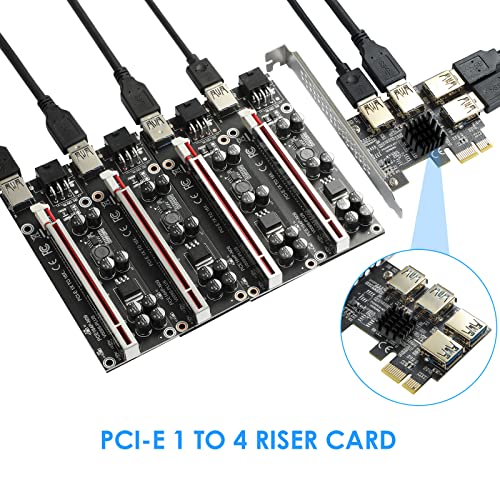 MZHOU PCIe 1 a 4 PCI-Express,Placa Adaptadora Vertical PCIE De 4 Puertos, Tarjeta Multiplicadora de Adaptador USB 3.0 con Mayor Estabilidad para La MineríA De Bitcoin