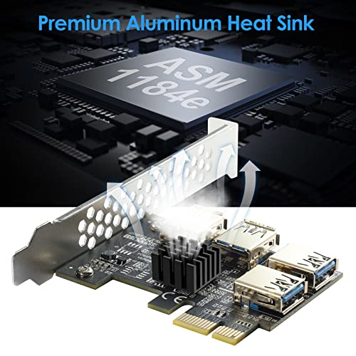 MZHOU PCIe 1 a 4 PCI-Express,Placa Adaptadora Vertical PCIE De 4 Puertos, Tarjeta Multiplicadora de Adaptador USB 3.0 con Mayor Estabilidad para La MineríA De Bitcoin