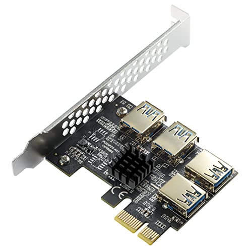 MZHOU PCIe 1 a 4 PCI-Express,Placa Adaptadora Vertical PCIE De 4 Puertos, Tarjeta Multiplicadora de Adaptador USB 3.0 con Mayor Estabilidad para La MineríA De Bitcoin