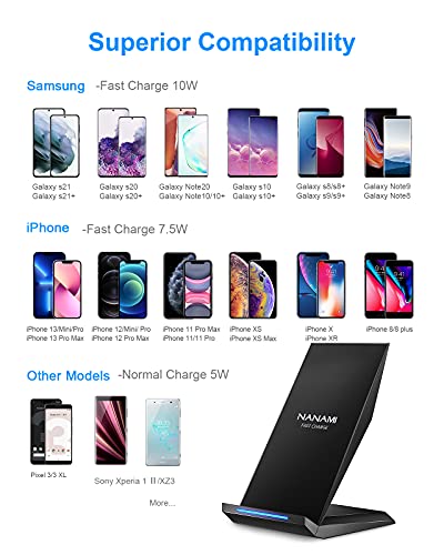 NANAMI Cargador Inalámbrico Rápido,Qi Inalámbrica Carga Rápida 10W y Estándar 7.5W para iPhone 13/12/11/11 Pro/XS/XS MAX/XR/X/8 Plus/8,Wireless Quick Charger para Samsung Galaxy S21 S20 S10 S9 S8 S8+