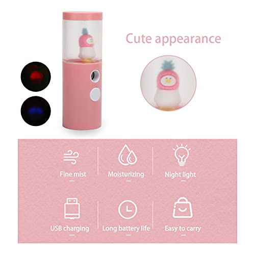 Nano Mist Rociador Facial Mister Portable Mini Face Mist Steamer Piel Hidratante Hidratante Recargable Handy Facial Steamer(Rosa)