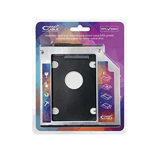 NANOCABLE 10.99.0101 - Adaptador para Disco Duro de 7,0mm en Unidad optica de 9,5mm de portatil (Accesorio para Instalar un Segundo Disco Duro o SSD en un portatil), Negro/Plateado