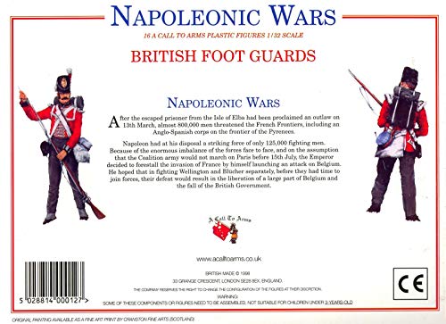 Napoleonic War British Foot Guards Infantry 16 Unpainted Plastic Figures in 4 Poses 1/32 Scale A Call to Arms Compatible with Airfix Armies in Plastic Marx Type by A Call to Arms
