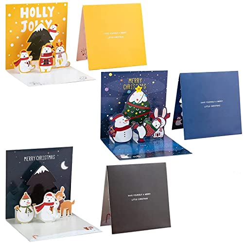 Navidad 3D Pop Up Tarjeta con Sobres, Paquete de 6 Tarjeta de Felicitación Postales Navideñas para Regalos Felicitaciones de Navidad, SUMAIRS Christmas Card para Familiares y Amigos