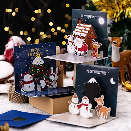 Navidad 3D Pop Up Tarjeta con Sobres, Paquete de 6 Tarjeta de Felicitación Postales Navideñas para Regalos Felicitaciones de Navidad, SUMAIRS Christmas Card para Familiares y Amigos