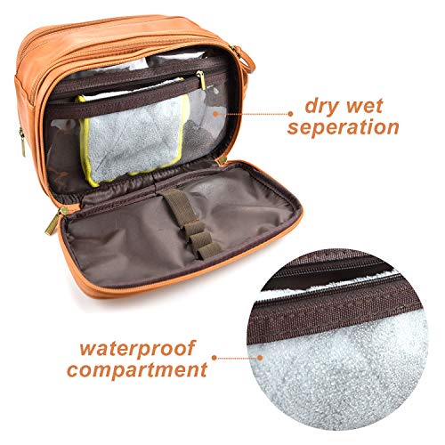 Neceser para hombres de cuero sintético resistente al agua bolsa de aseo de viaje organizador Dopp kit para hombres accesorios de artículos de tocador, Brown, Estándar, Bolsa de aseo