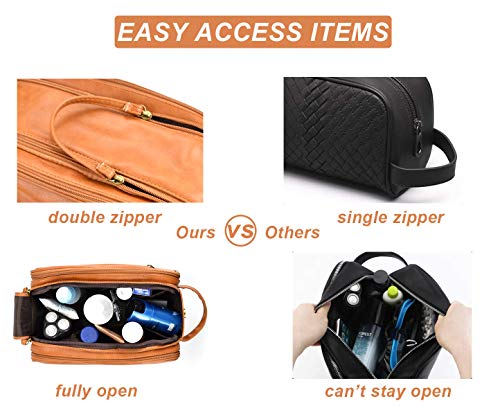 Neceser para hombres de cuero sintético resistente al agua bolsa de aseo de viaje organizador Dopp kit para hombres accesorios de artículos de tocador, Brown, Estándar, Bolsa de aseo