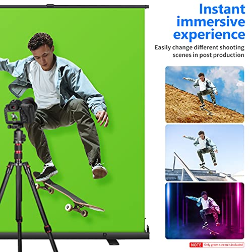 Neewer 148x180cm Pantalla Verde Telón de Fondo Verde Fondo Plegable Portátil Chromakey Estilo Levantar con Marco Bloqueo Automático Base de Aluminio Sólido para Video Foto Juego en Vivo Video Tiktok