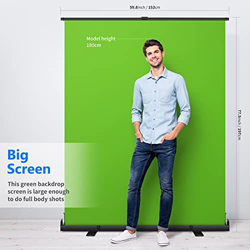 Neewer 152x197cm Telón Fondo Verde con Pantalla Verde Fondo Plegable Portátil Chromakey Estilo Levantar con Marco de Bloqueo Automático Base Aluminio Sólido para Video Juego en Vivo Video Tiktok