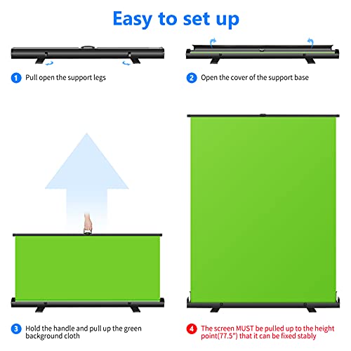 Neewer 152x197cm Telón Fondo Verde con Pantalla Verde Fondo Plegable Portátil Chromakey Estilo Levantar con Marco de Bloqueo Automático Base Aluminio Sólido para Video Juego en Vivo Video Tiktok