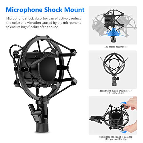 Neewer USB Micrófono para Ordenadores con Soporte de Brazo de Tijera, Montaje de Choque, Filtro de Pop, Cable y Abrazadera de Montaje para Radiodifusión (Azul y Plata)
