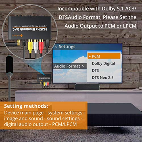 Neoteck 192kHz Digital a Analógico Convertidor con Bluetooth 5.0 Digital Coaxial Toslink a Analógico Estéreo L/R RCA con 3.5mm Jack Compatible con aptX Soporte Volumen de Control Remoto IR