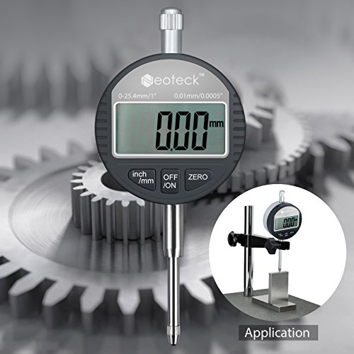 Neoteck Indicador Digital 0.01/0.0005'' 25.4mm Reloj Comparador Calibre Digital Medición del Dial Indicador de Sonda Digital Rango 0-25.4mm / 1'' Indicador de Prueba de Dial Indicador Electrónico