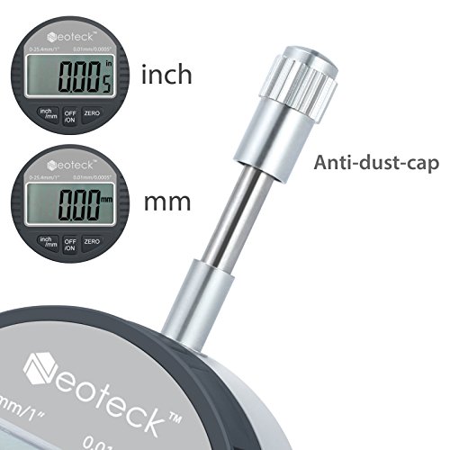 Neoteck Indicador Digital 0.01/0.0005'' 25.4mm Reloj Comparador Calibre Digital Medición del Dial Indicador de Sonda Digital Rango 0-25.4mm / 1'' Indicador de Prueba de Dial Indicador Electrónico