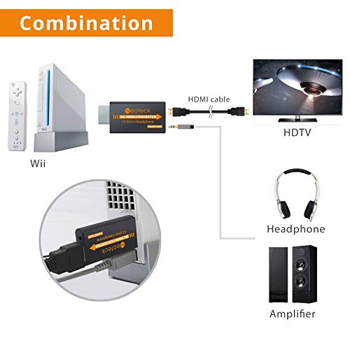 Neoteck Wii a HDMI Convetidor 720p/1080p Full HD mini Wii a HDMI +3.5mm Jack con HDMI Cable de 1MSoporta NTSC/PAL para Smart TV HDTV-negro