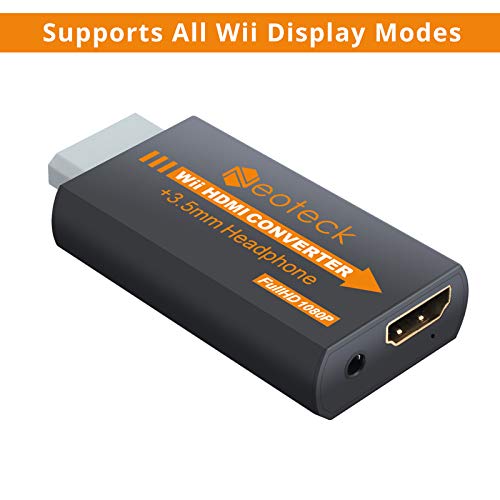 Neoteck Wii a HDMI Convetidor 720p/1080p Full HD mini Wii a HDMI +3.5mm Jack con HDMI Cable de 1MSoporta NTSC/PAL para Smart TV HDTV-negro