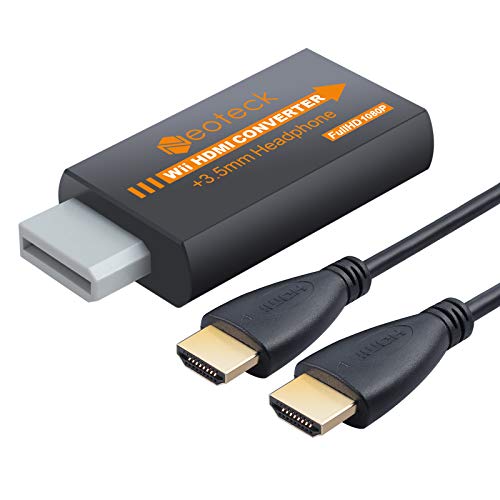 Neoteck Wii a HDMI Convetidor 720p/1080p Full HD mini Wii a HDMI +3.5mm Jack con HDMI Cable de 1MSoporta NTSC/PAL para Smart TV HDTV-negro
