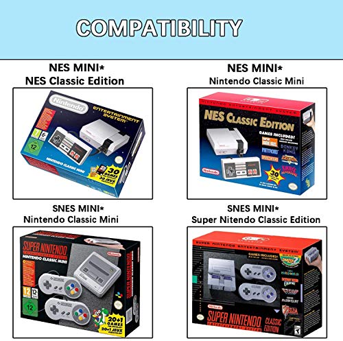 NES Classic Edition WADEO NES Classic Mini controlador con cable para Mini NES Classic Edition (2016) con 2 cables de extensión 3 m/10 pies