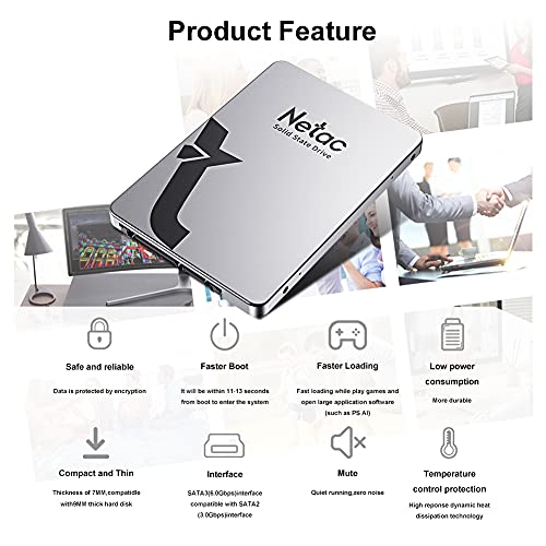 Netac Disco Duro SSD 512GB, SSD SATAIII 2,5'', SSD Interno para computadora portátil, Juego de Velocidad de actualización, Gris Plateado