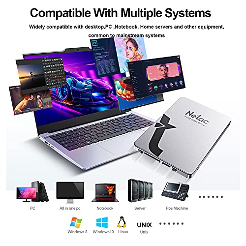 Netac Disco Duro SSD 512GB, SSD SATAIII 2,5'', SSD Interno para computadora portátil, Juego de Velocidad de actualización, Gris Plateado