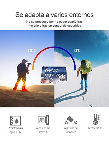 Netac Tarjeta de Memoria de 64GB, Ultra Tarjeta Memoria microSDXC, hasta 100 MB/s, Rendimiento de apps A1, U3, C10, V30, 4K, 667X, UHS-I