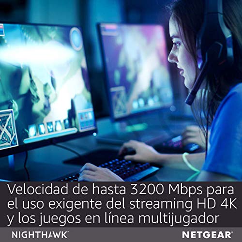 Netgear Router WiFi Nighthawk X6, TriBanda AC3200, 4 Puertos Gigabit, protección Armor, Negro (R8000-100PES)