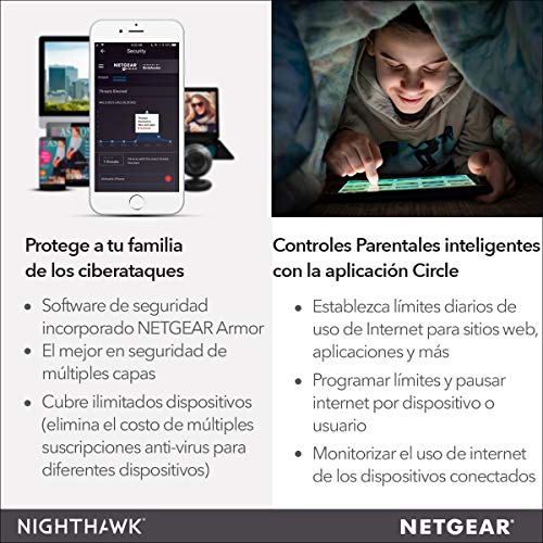 Netgear Router WiFi Nighthawk X6, TriBanda AC3200, 4 Puertos Gigabit, protección Armor, Negro (R8000-100PES)