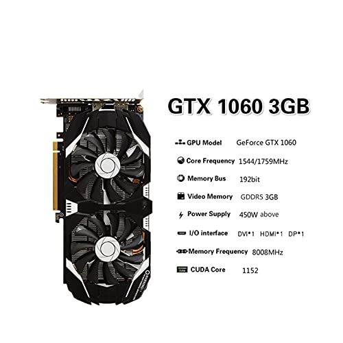 Newwiee Fit for GIGABYTE GA MSI Tarjeta Raphic GTX 750Ti 2GB 960 2G 4G 1050Ti 4G 1060 3G 5G GPU Soporte AMD Tarjeta gráfica para Juegos Tarjeta de Video para PC(Size:MSI-GTX-1060-3GB)