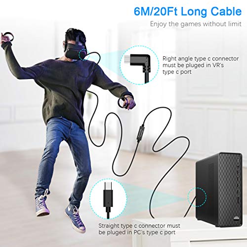 NEWZEROL Total 6M / 20Ft Tipo C Cable de Datos Estable Compatible para Oculus Quest/Oculus Quest 2 Link Steam VR, Cable de Extensión con Chip Amplificador de Relé y Cable USB 3.2 Gen 1 (Sólo Cable)