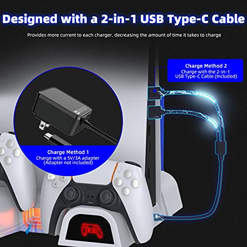 NexiGo Soporte Vertical con Iluminación LED Ventiladores de Refrigeración y Estación de Carga de Dontrolador Dual para Consola PS5, Soporte Multifuncional, 10 Ranuras para Juegos, Blanco